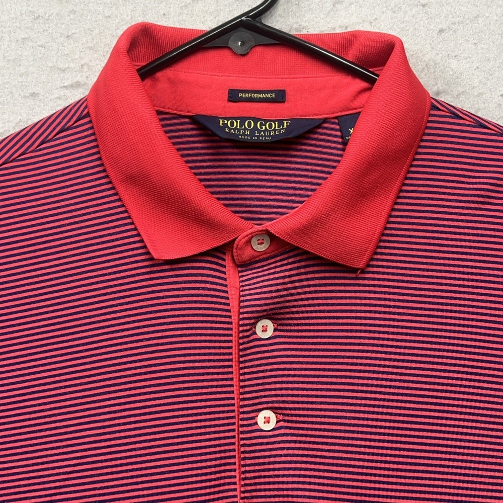 Polo Ralph Lauren Golf Performance Red Navy Striped Polo Shirt Men XL